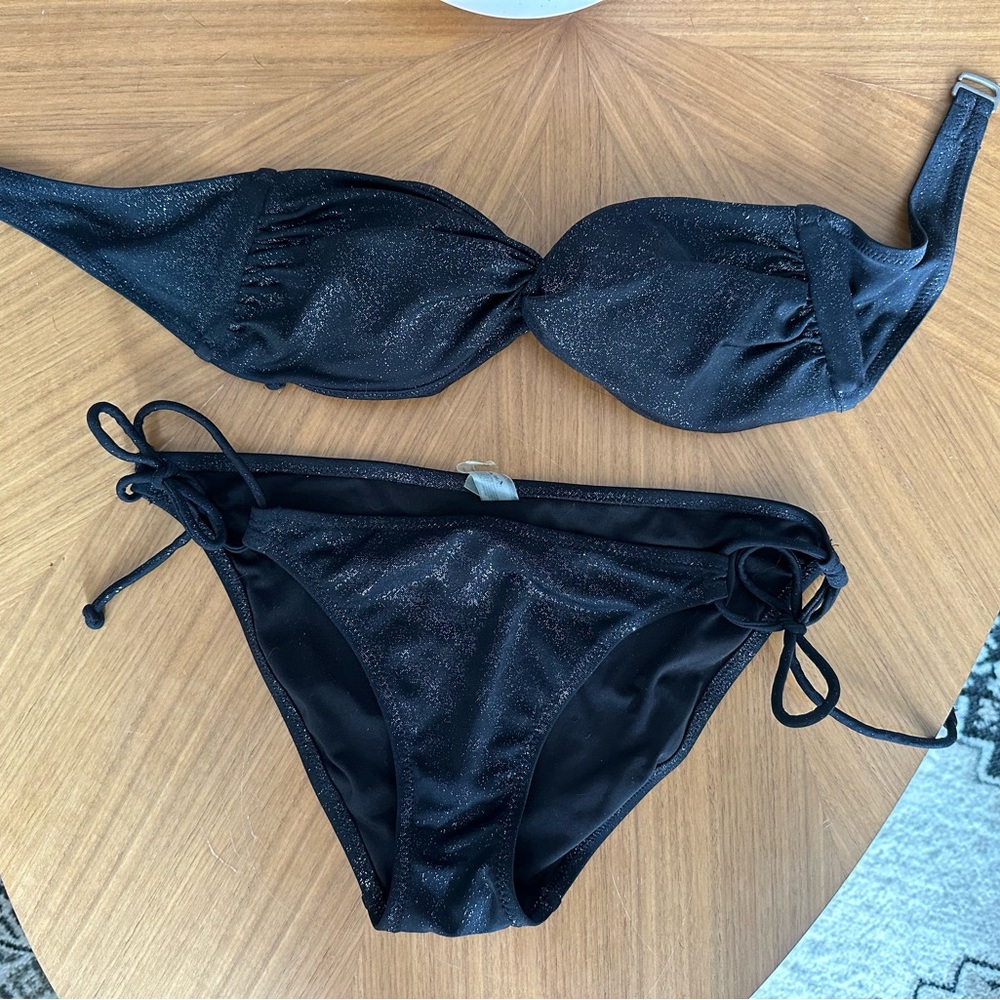 2000s Vintage Y2K Victoria Secret Black Shimmer Swimsuit